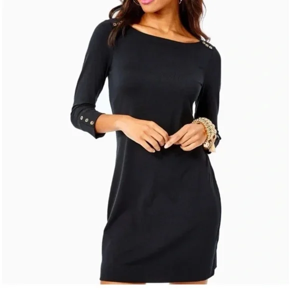 Lilly Pulitzer Sophie Onyx Black UPF 50+‎ Gold Accent Buttons Dress - Picture 2 of 13